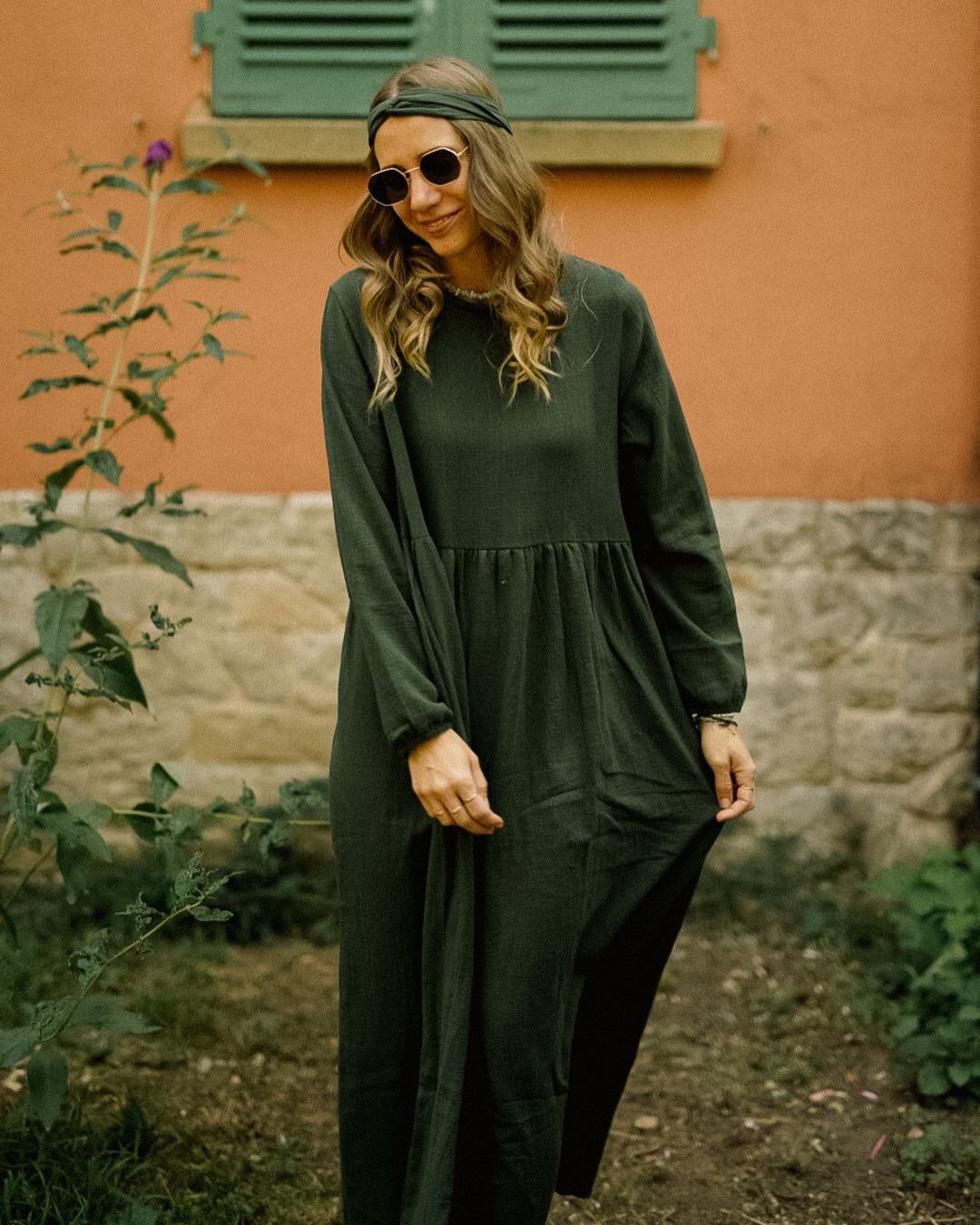 Katoenen Abaya "Maya" van katoen (Donkergroen)