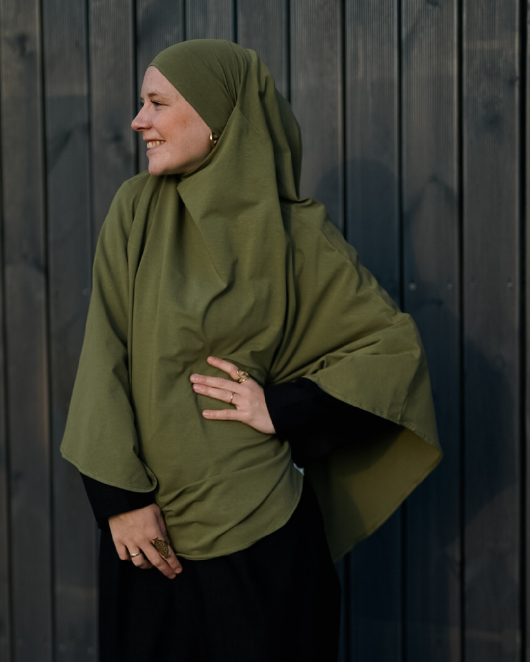 Jersey Khimar van biologisch katoen olijfgroen