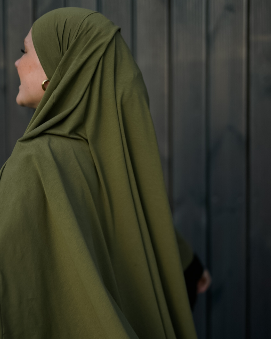 Jersey Khimar van biologisch katoen olijfgroen