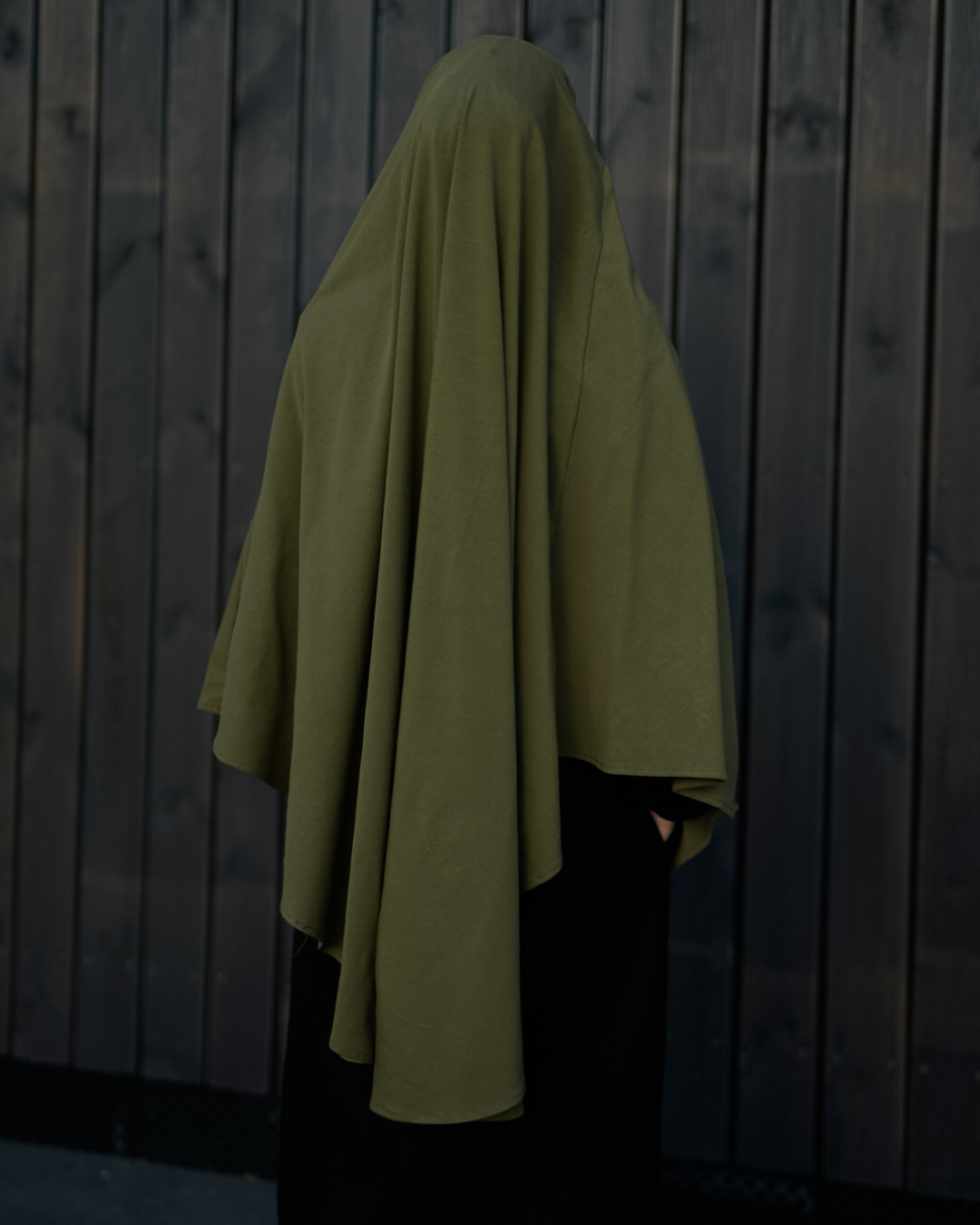 Jersey Khimar van biologisch katoen olijfgroen