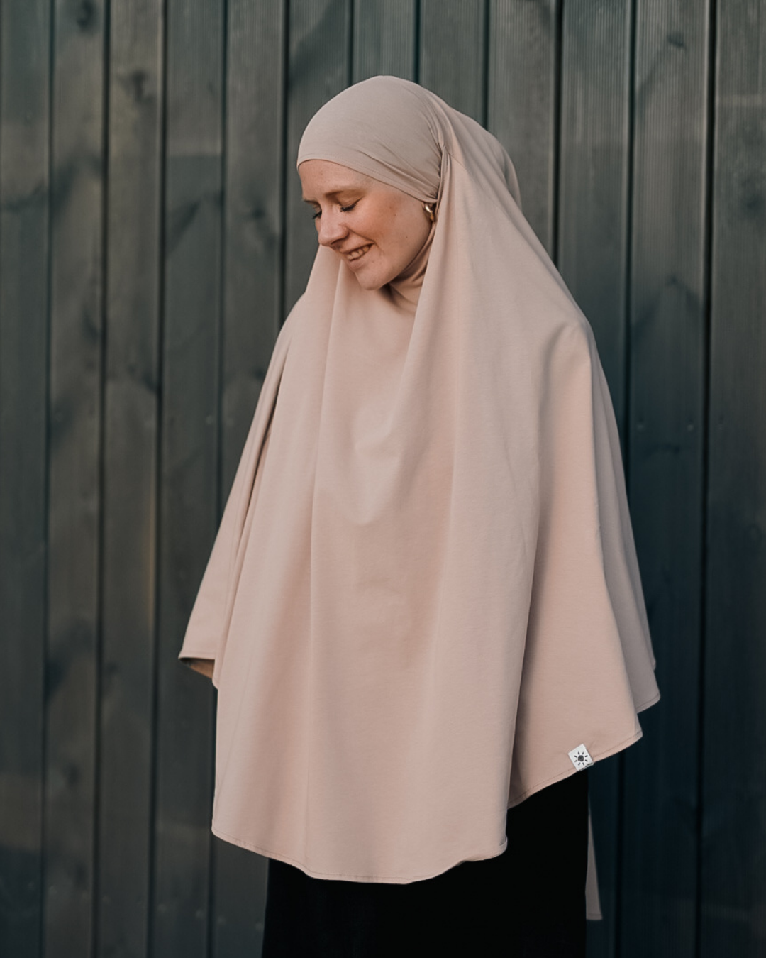 Jersey Khimar van biologisch katoen in licht taupe