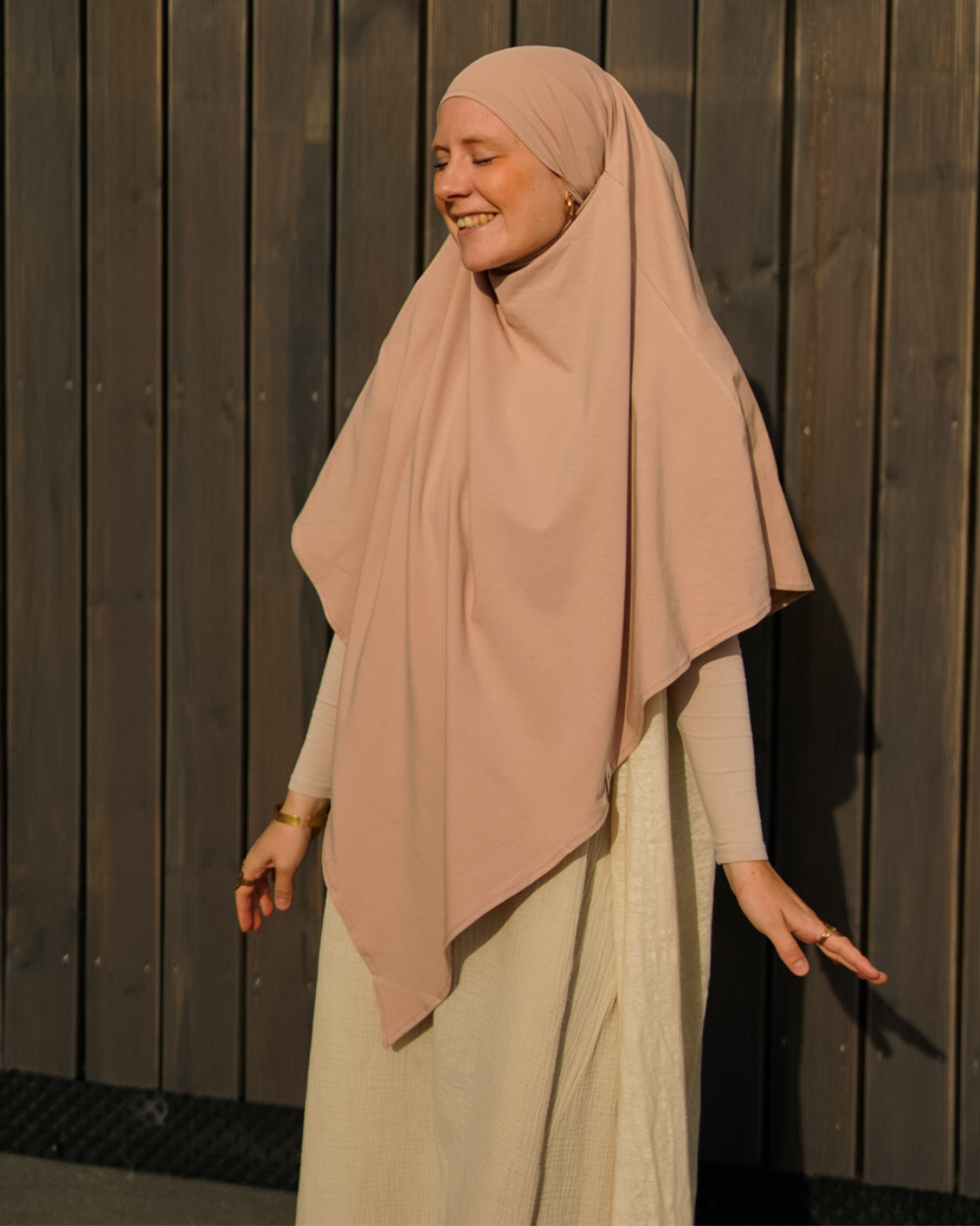 Jersey Khimar van biologisch katoen in licht taupe