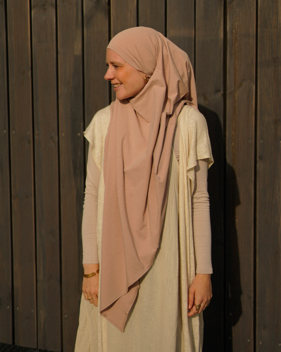 Jersey Khimar van biologisch katoen in licht taupe