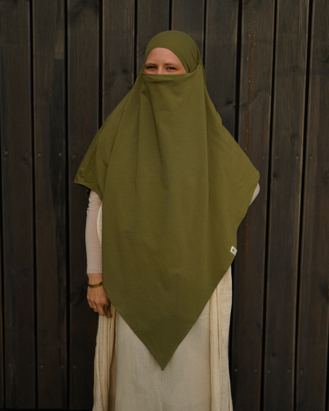 Jersey Khimar van biologisch katoen olijfgroen