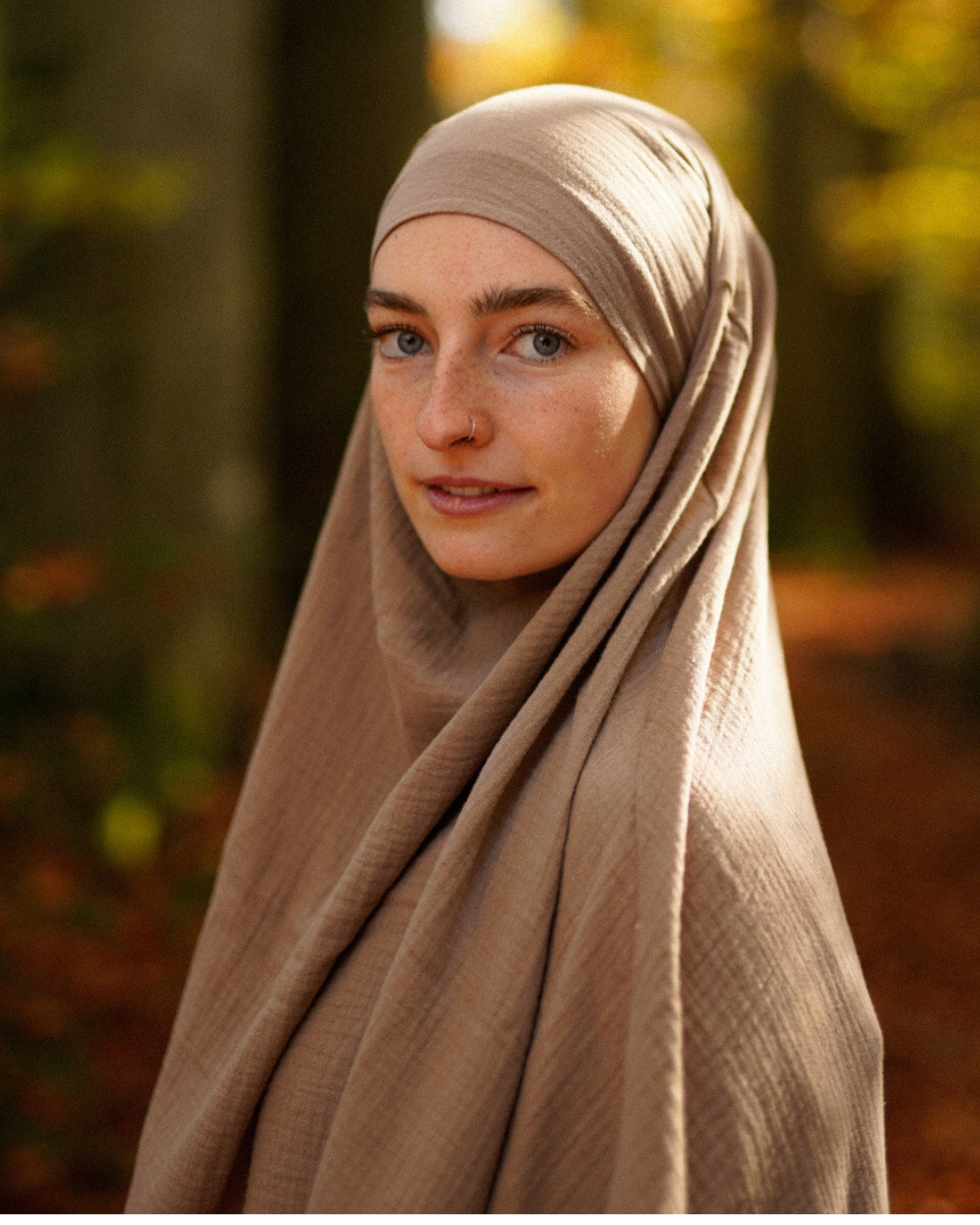 Muslin Khimar van biologisch katoen taupe