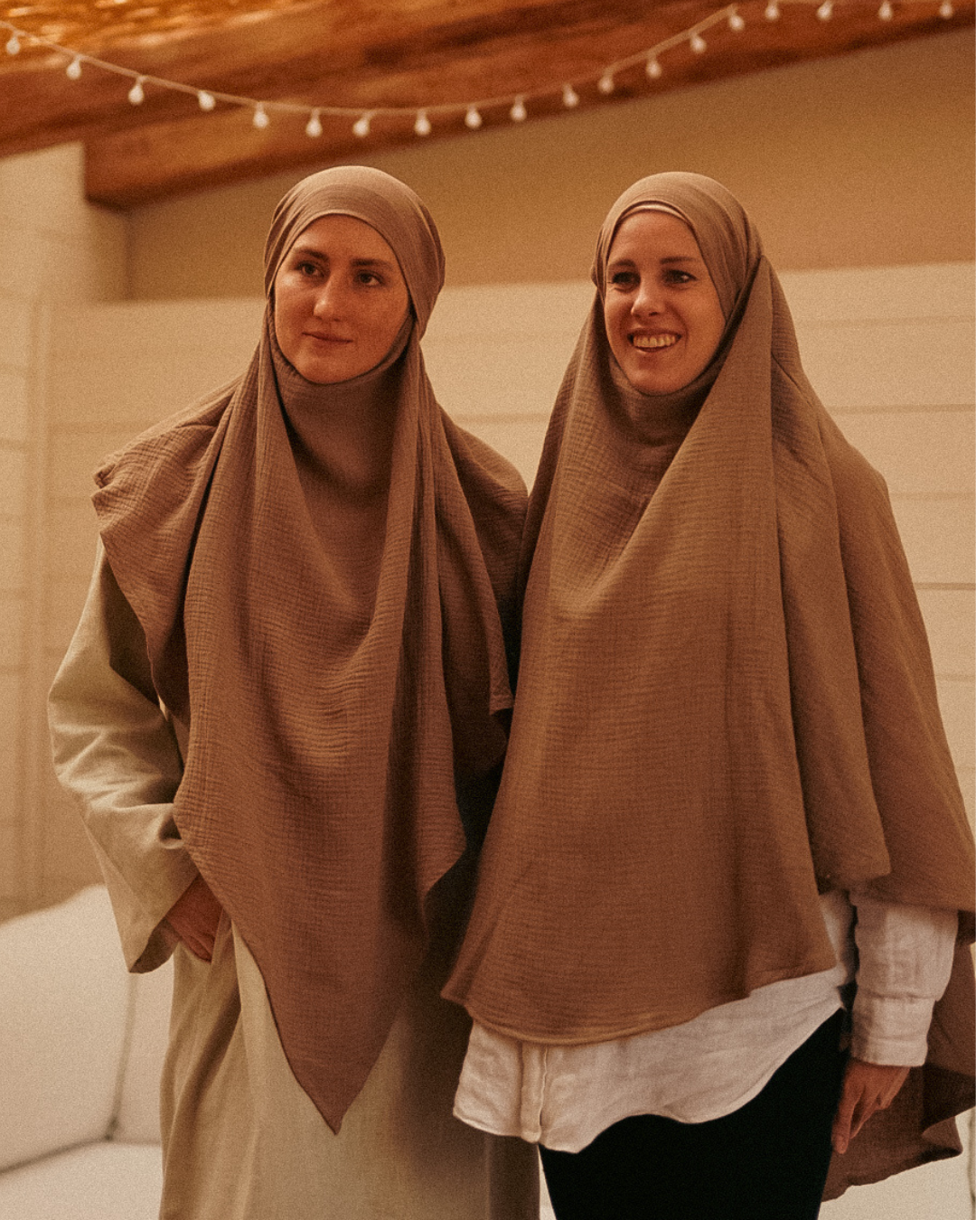 Muslin Khimar van biologisch katoen taupe