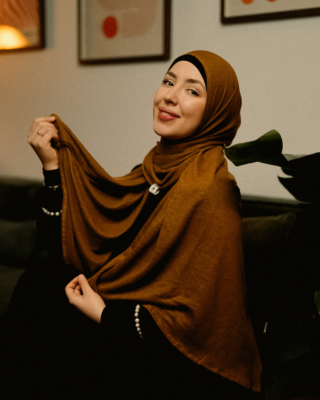 Jersey hijab "Leena" - 100% linnen - teak