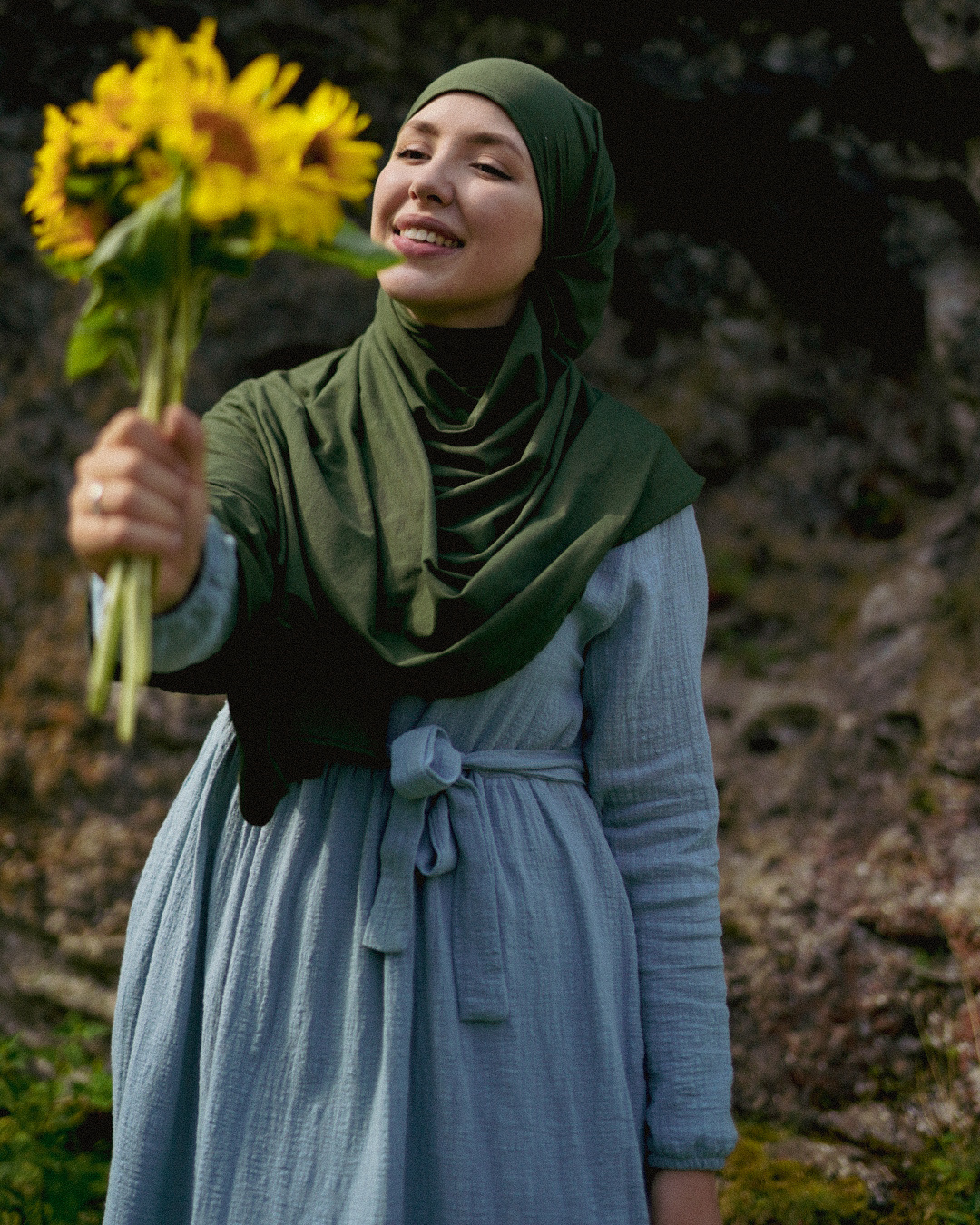 Lichtgewicht jersey hijab "Hava" van 100% biologisch katoen (Twilight Green)