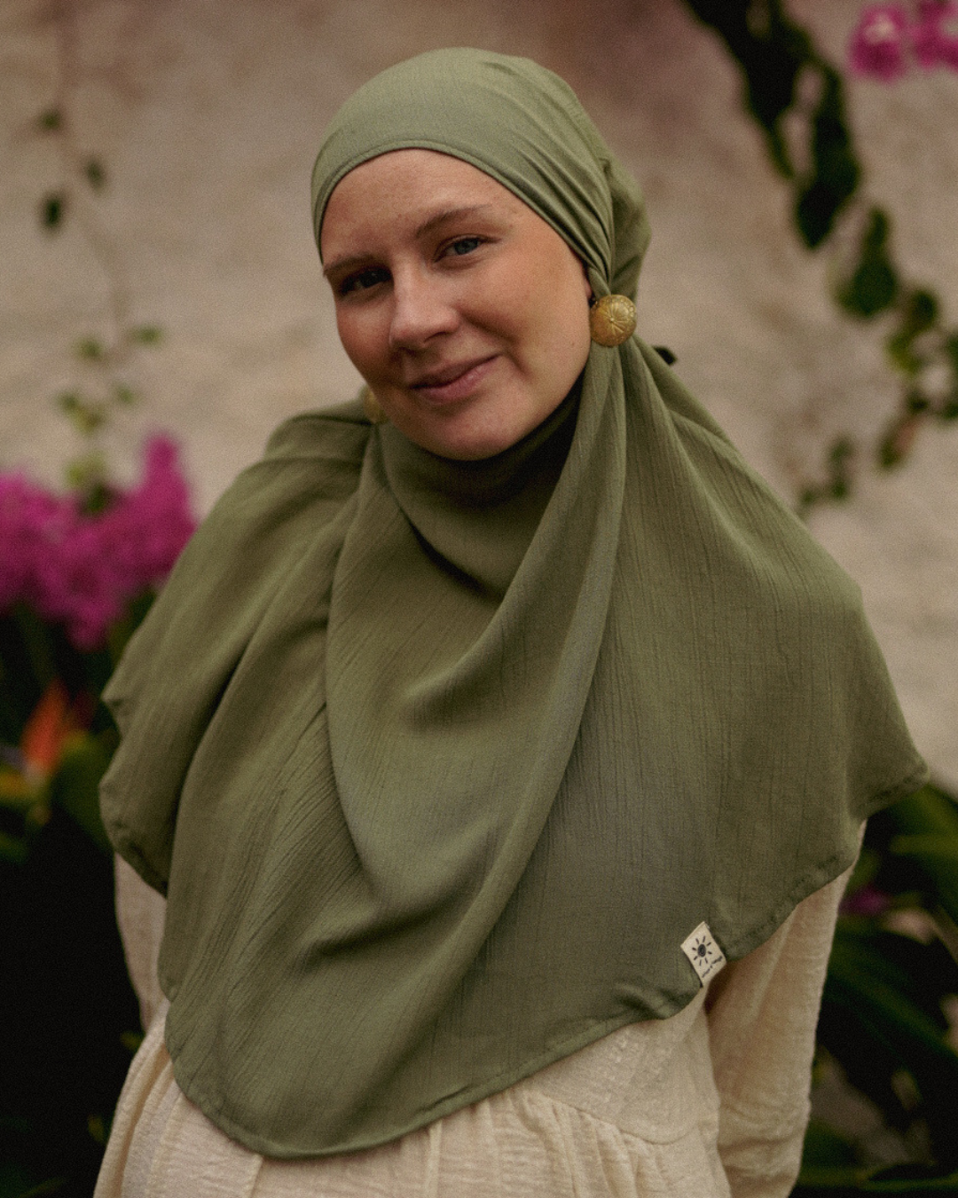 Mini Khimar Sandy van viscose en linnen (Bosgroen)