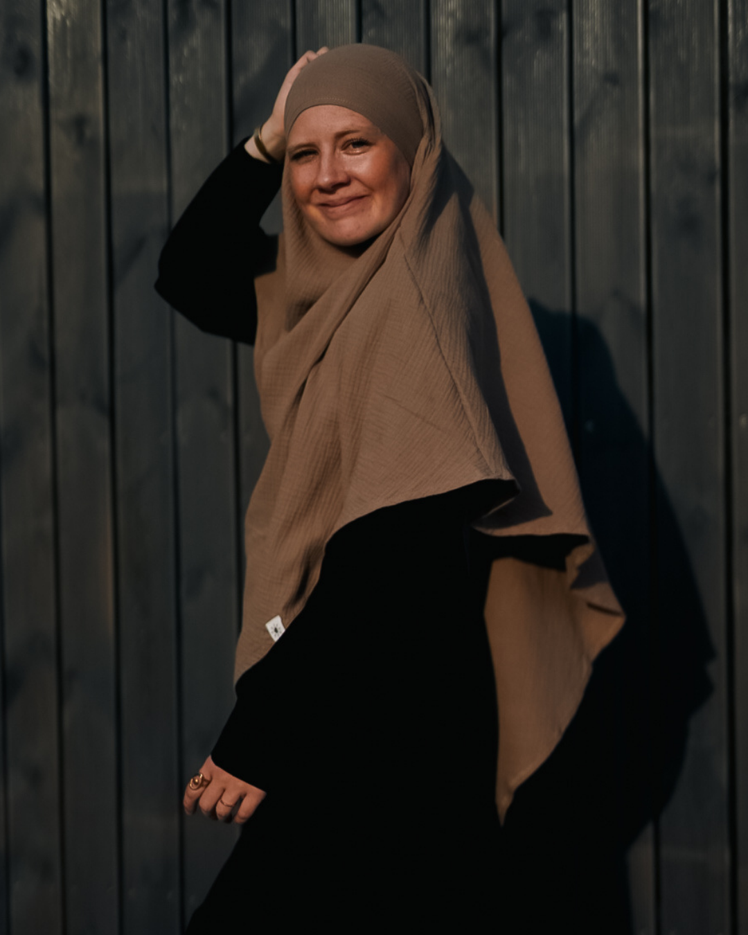 Muslin Khimar van biologisch katoen taupe