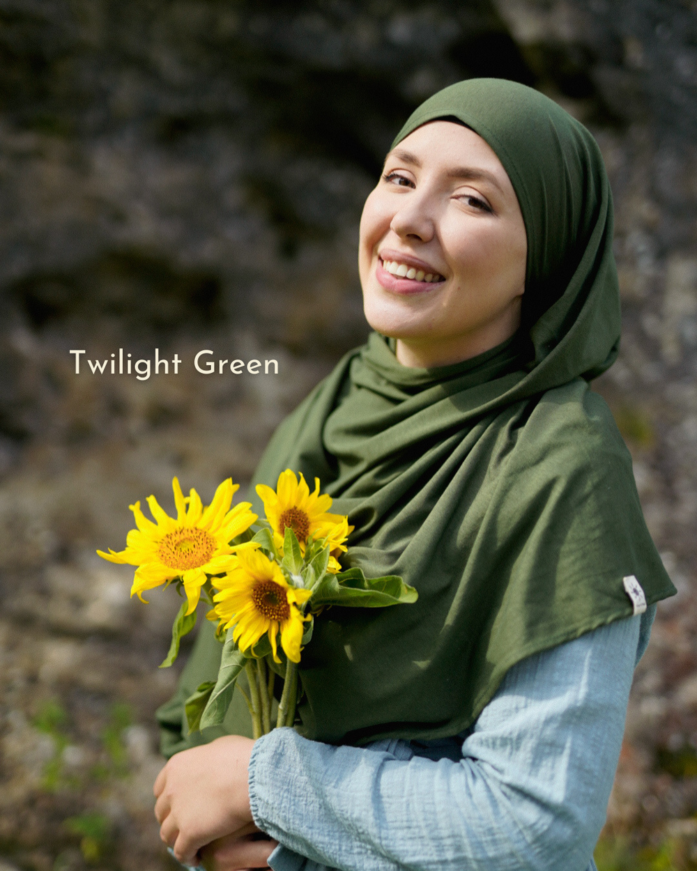 Set van 3 lichtgewicht hijabs "Hava" van biologisch katoen (Morning Sky, Twilight Green, Black Night)
