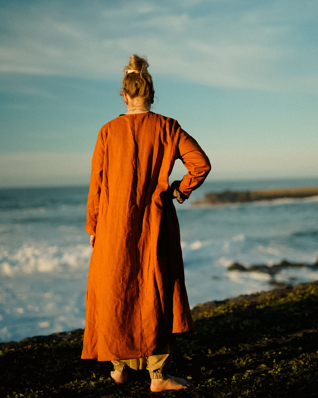 Linnen en katoenen tuniekjurk "Amba" (Sunset)