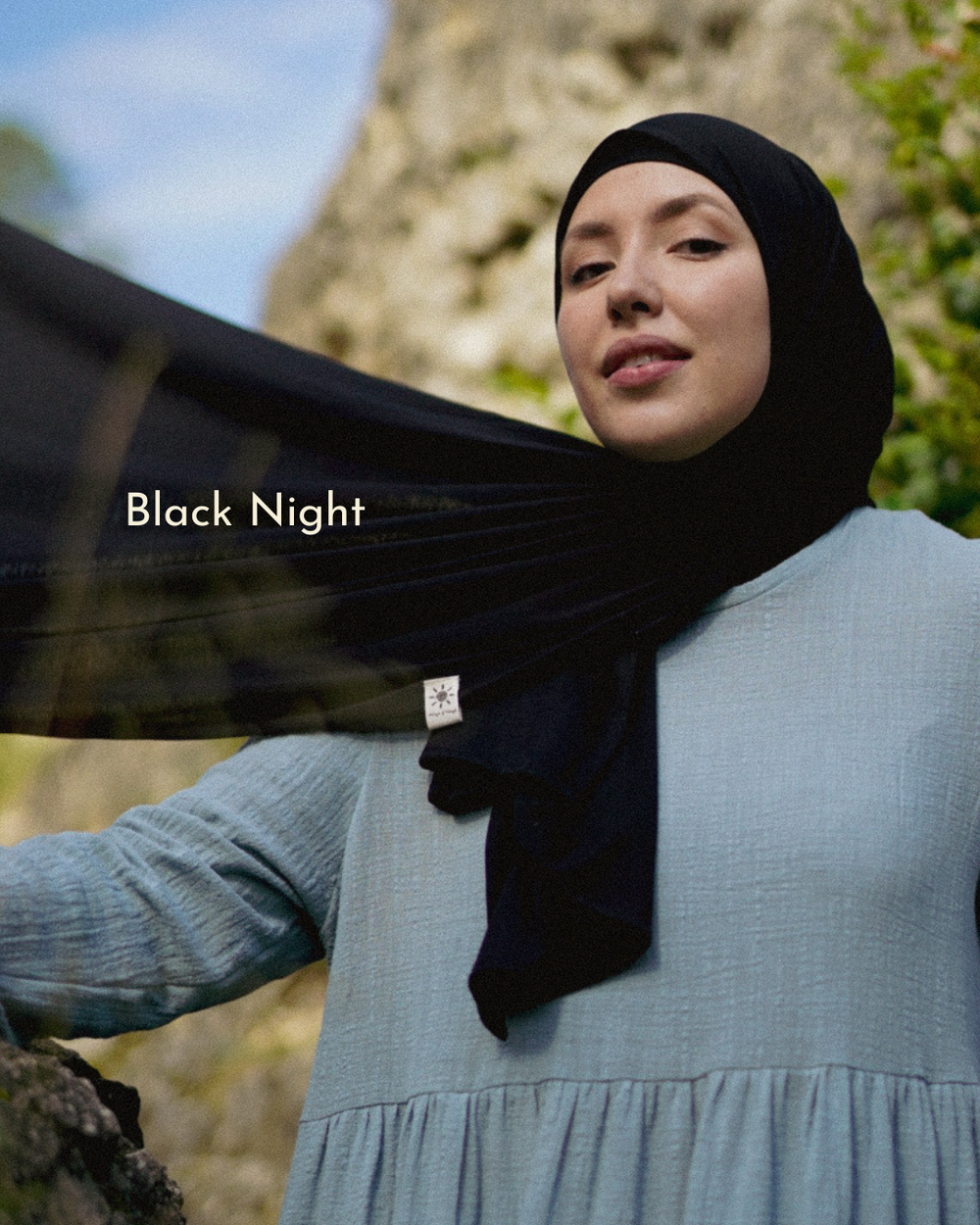 Set van 3 lichtgewicht hijabs "Hava" van biologisch katoen (Morning Sky, Twilight Green, Black Night)