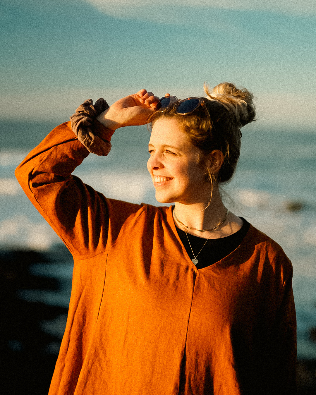 Linnen en katoenen tuniekjurk "Amba" (Sunset)