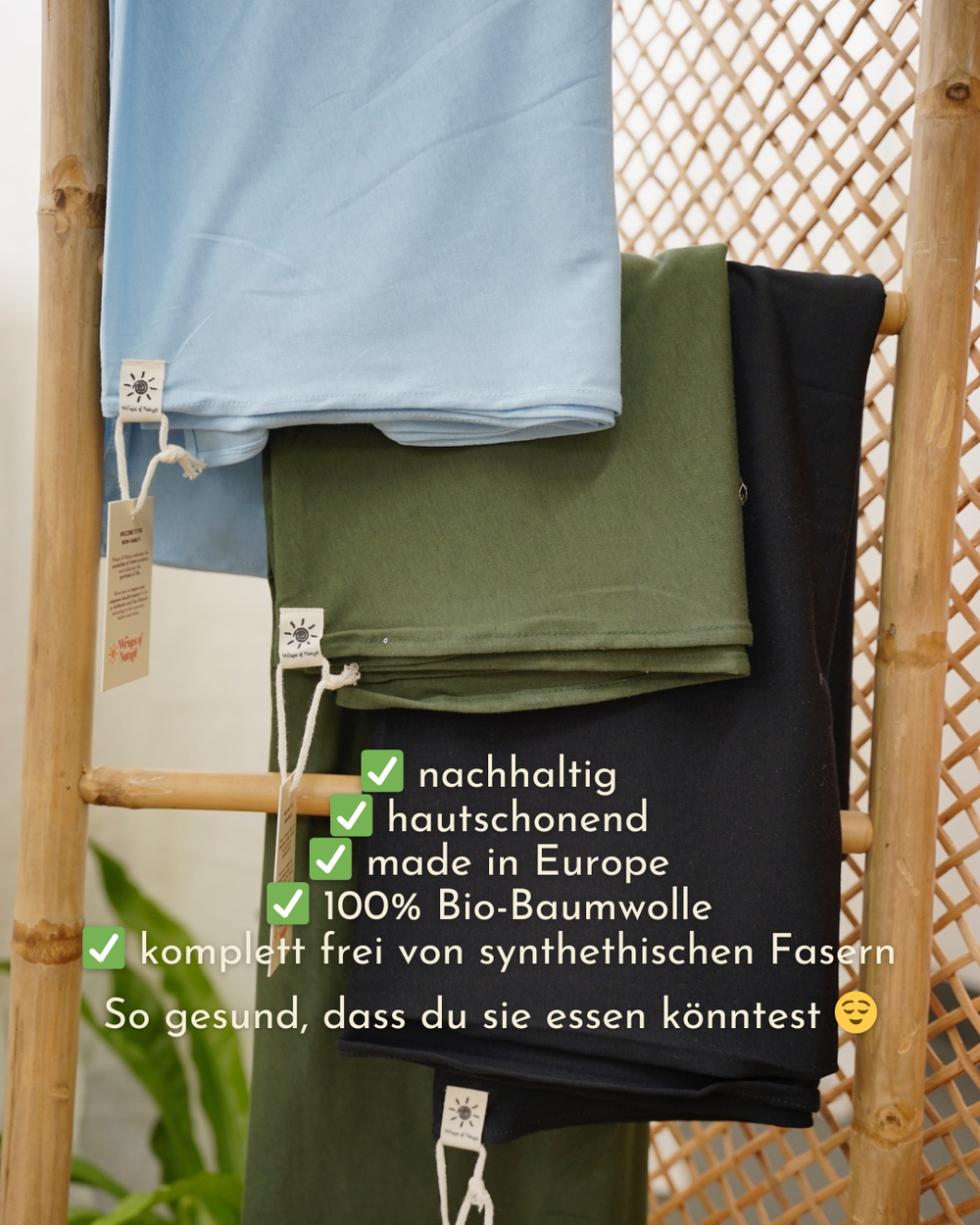 Set van 3 lichtgewicht hijabs "Hava" van biologisch katoen (Morning Sky, Twilight Green, Black Night)