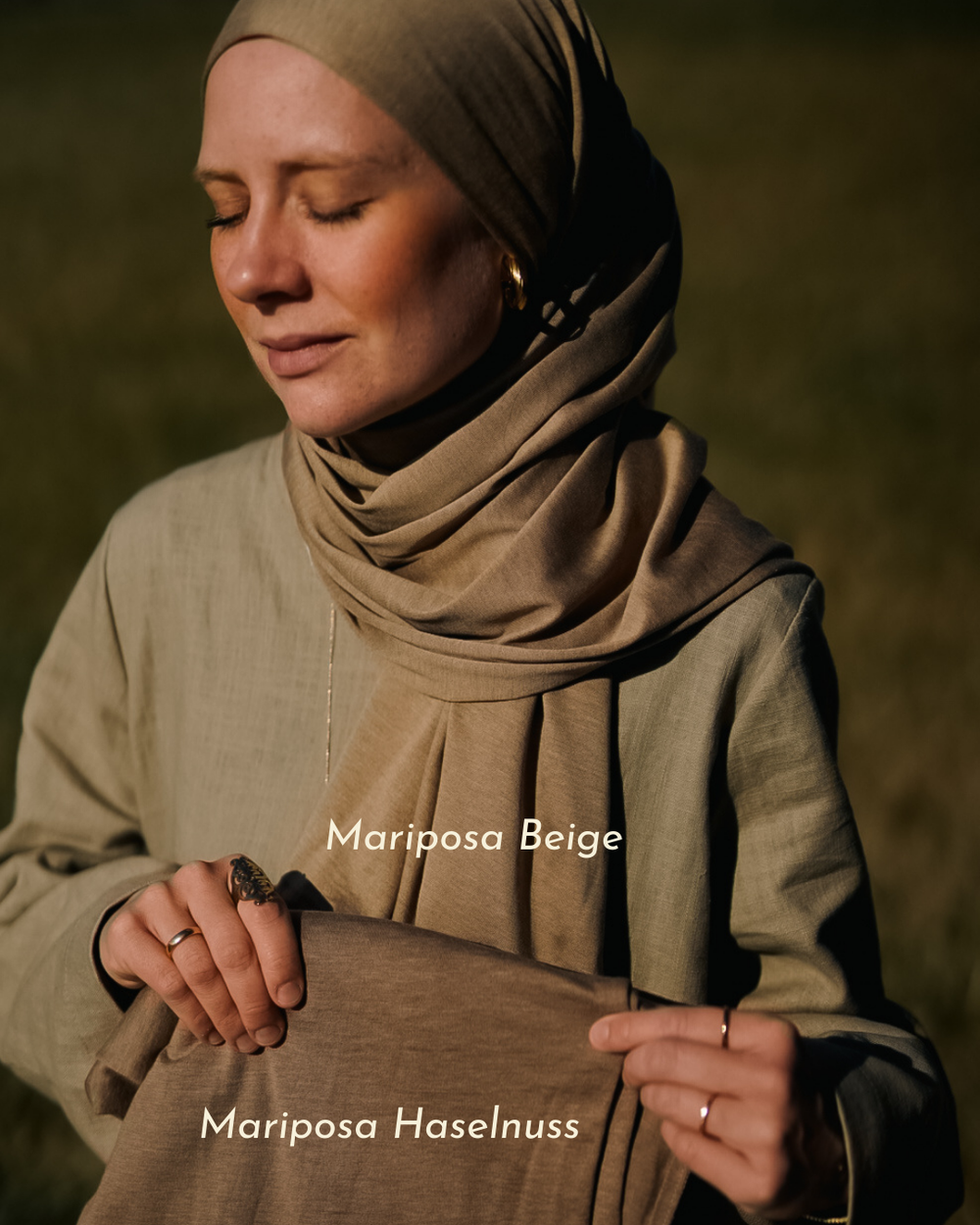 Premium Jersey Hijab "Mariposa" van zijde en biologisch katoen (Beige)