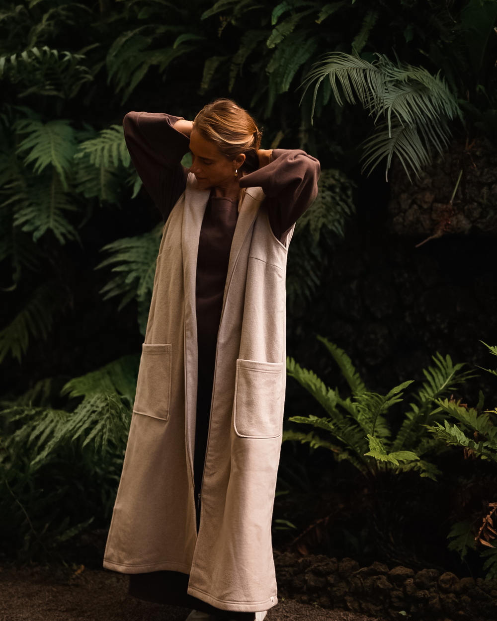 "Coseline" lange fleece bodywarmer van biologisch katoen