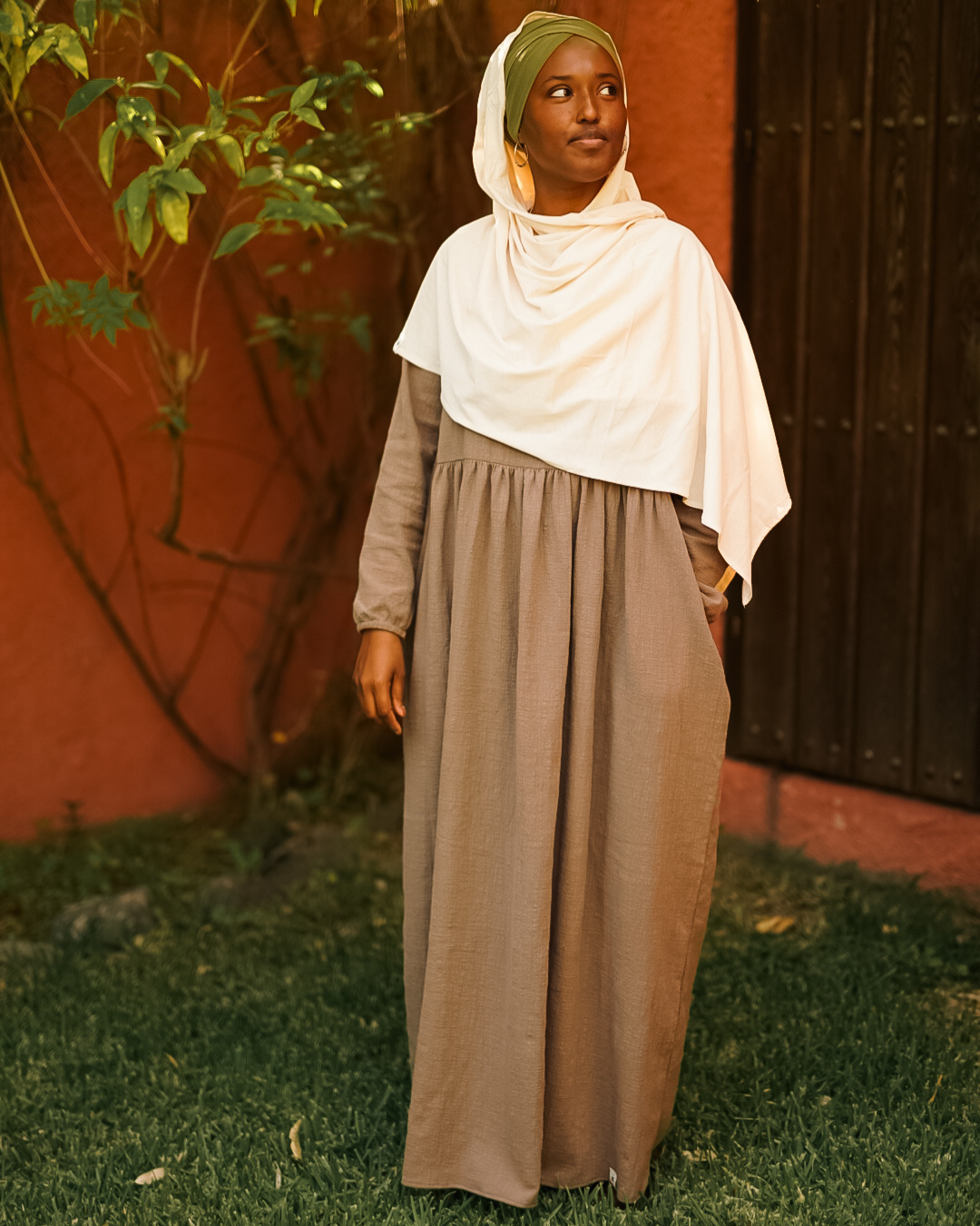 Katoenen Abaya "Maya" van katoen (Bruin)