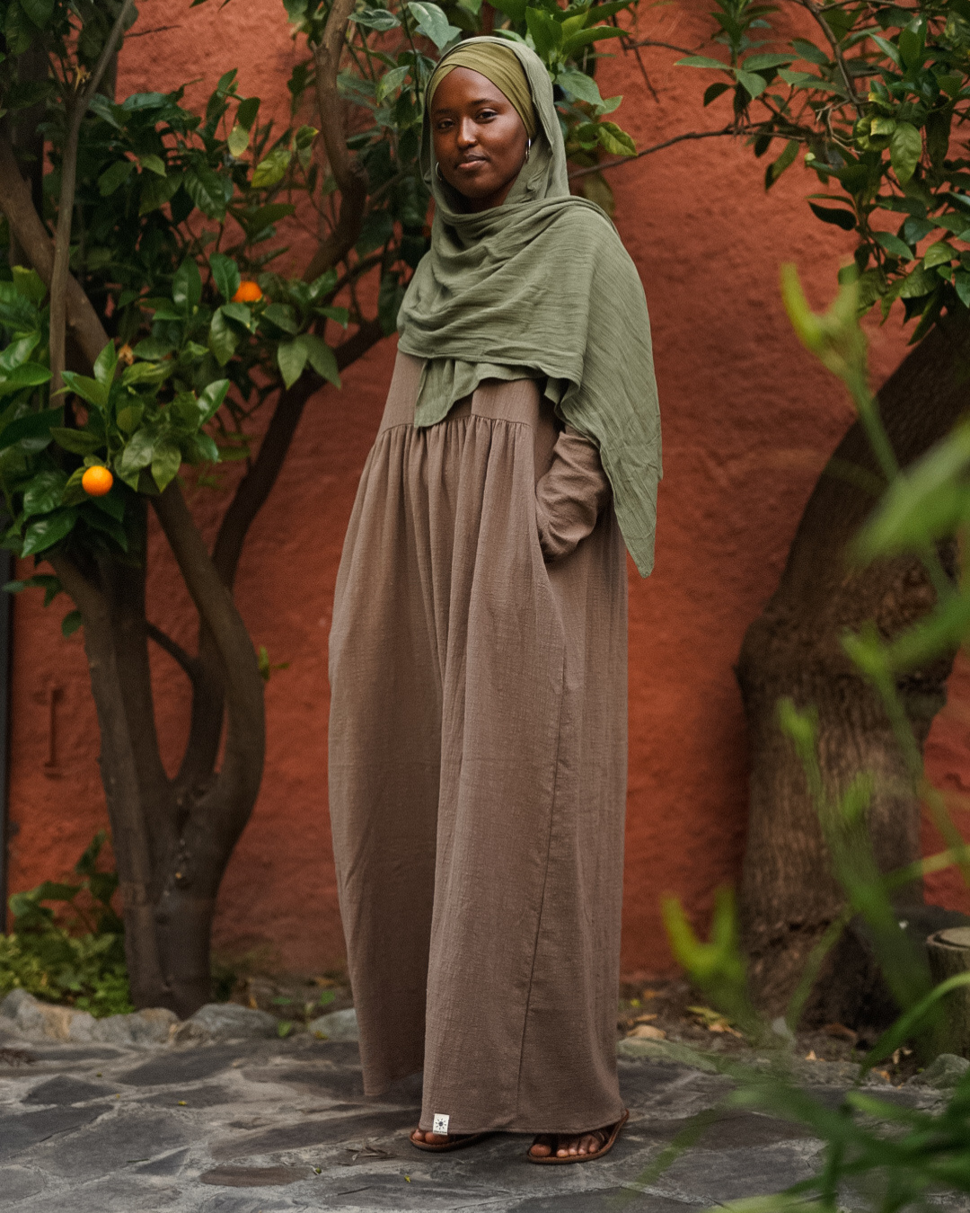Katoenen Abaya "Maya" van katoen (Bruin)