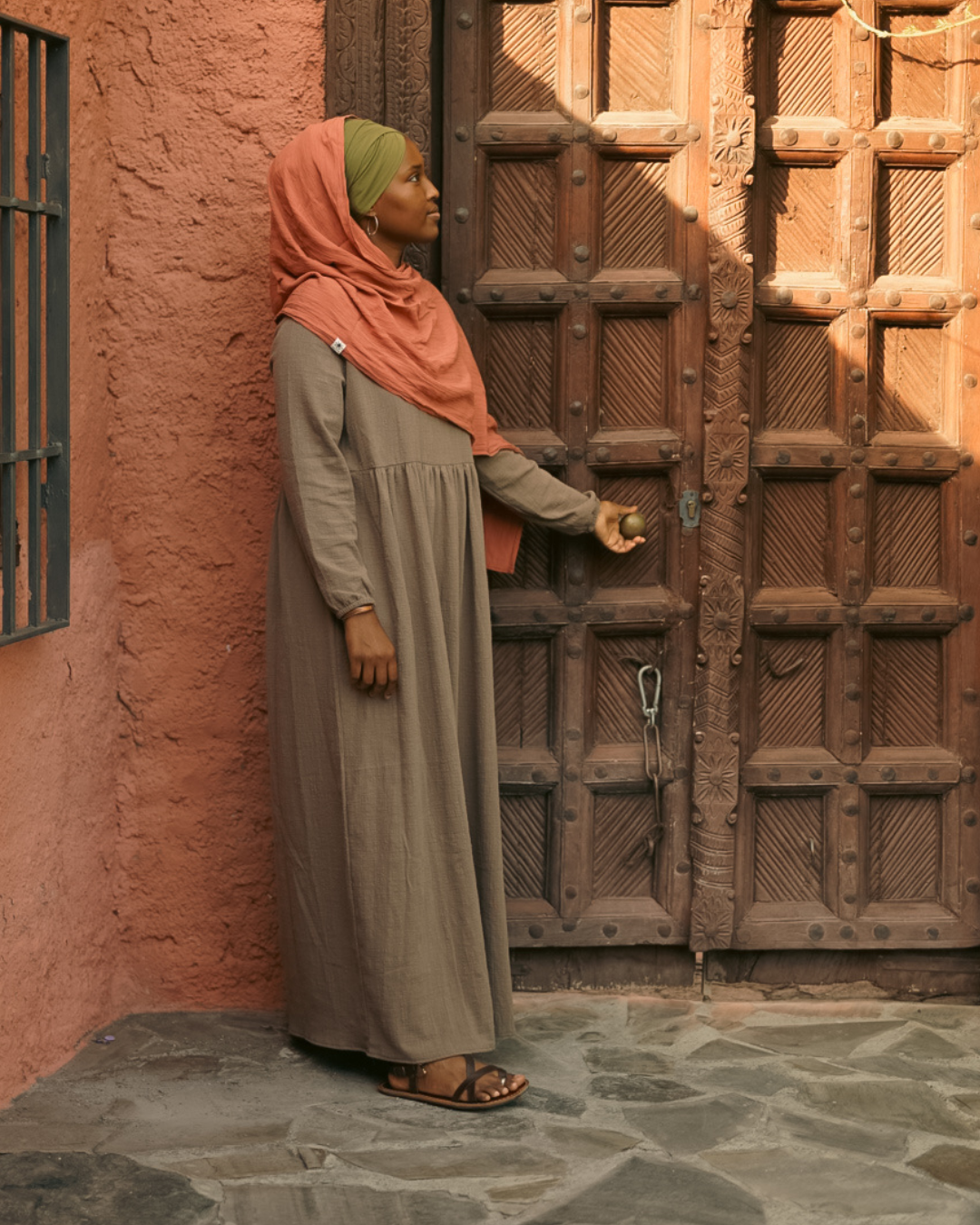 Katoenen Abaya "Maya" van katoen (Bruin)