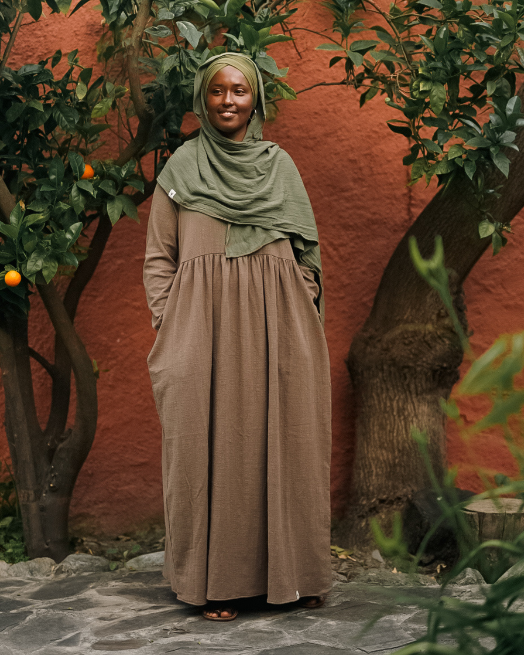 Katoenen Abaya "Maya" van katoen (Bruin)