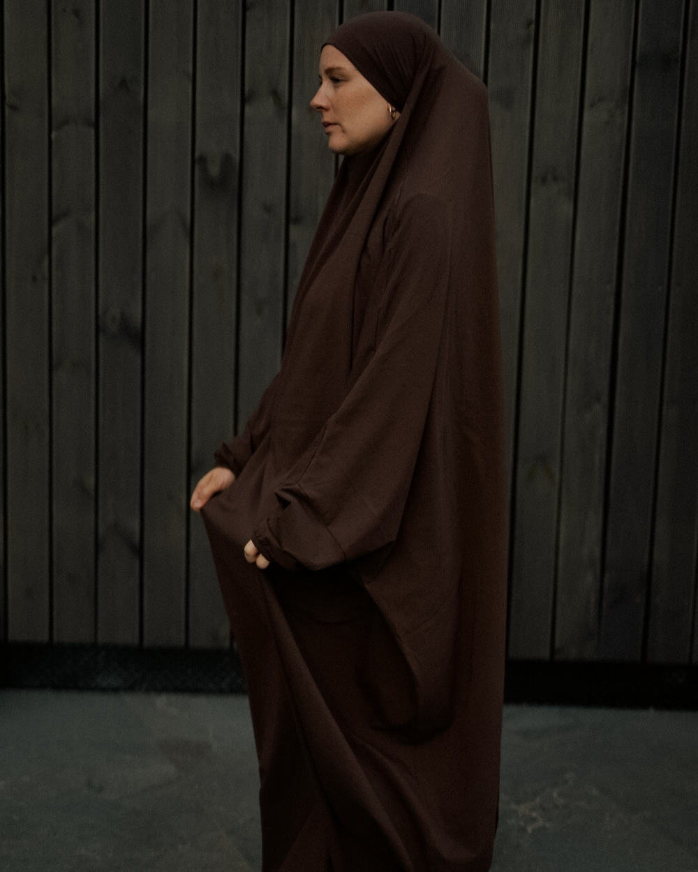 Gebedsjurk / Jilbab van biologisch katoen (Chocolade)