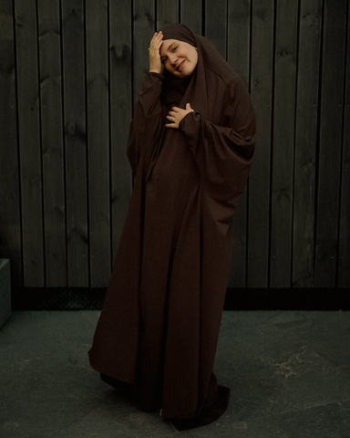 Gebedsjurk / Jilbab van biologisch katoen (Chocolade)
