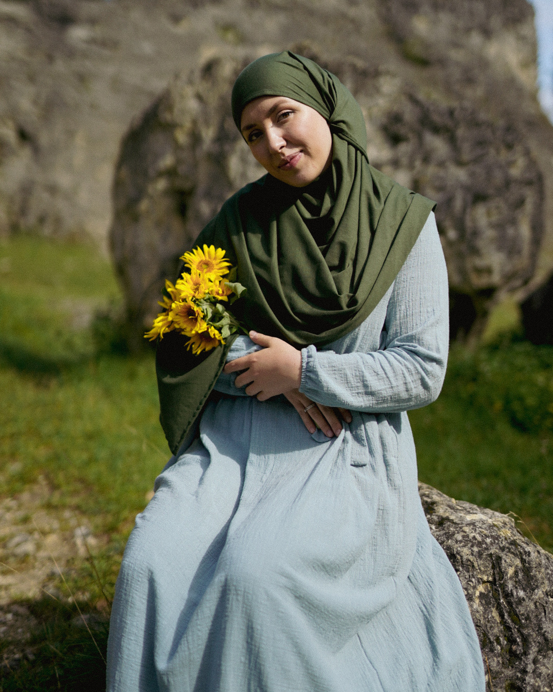 Lichtgewicht jersey hijab "Hava" van 100% biologisch katoen (Twilight Green)