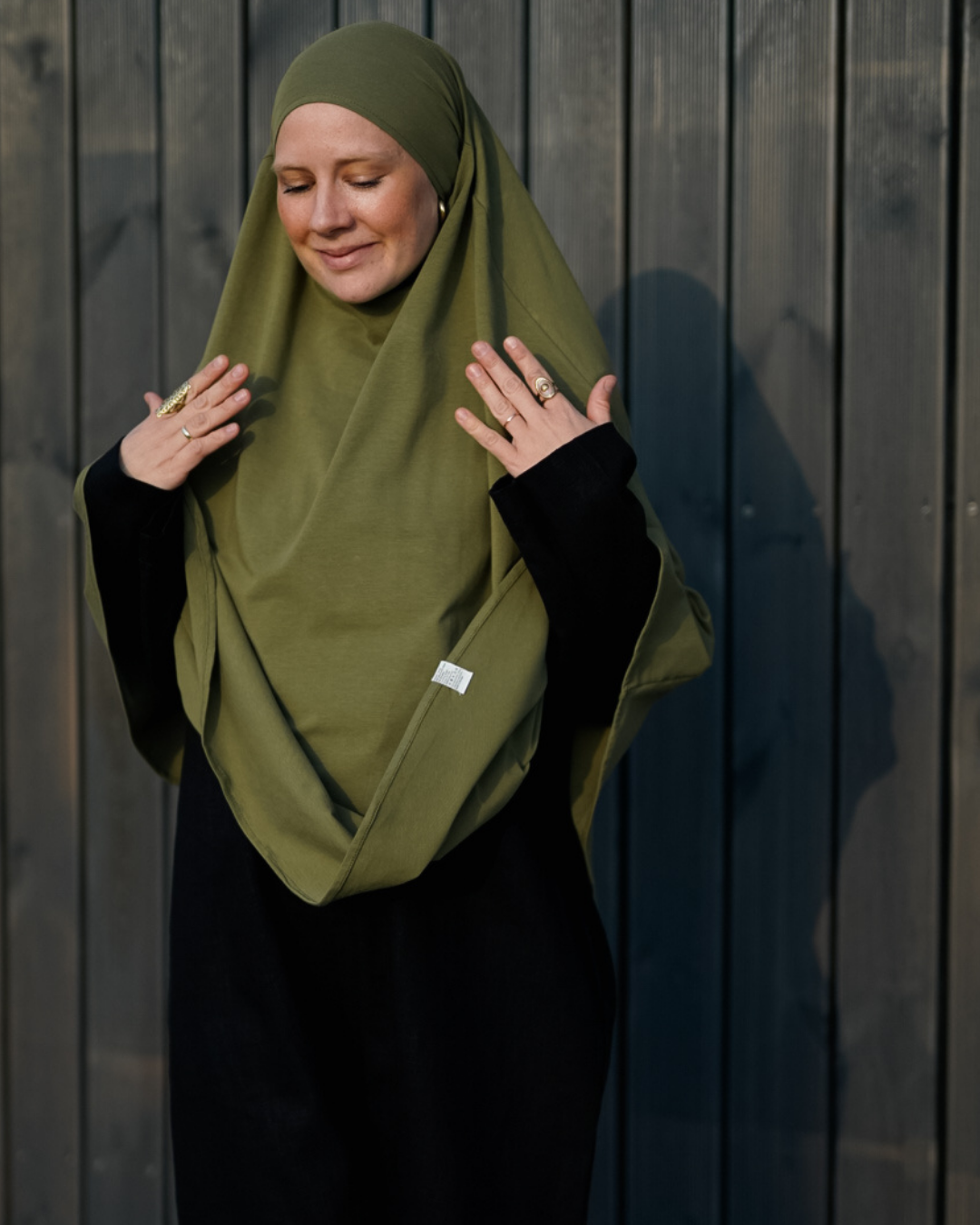Jersey Khimar van biologisch katoen olijfgroen