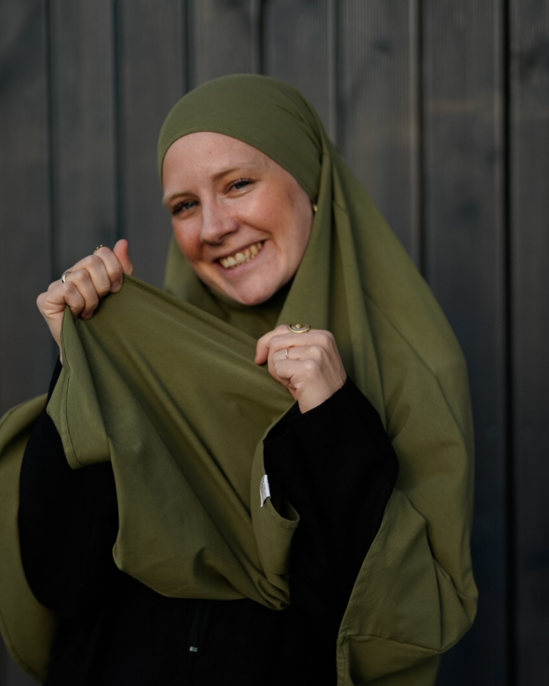 Jersey Khimar van biologisch katoen olijfgroen