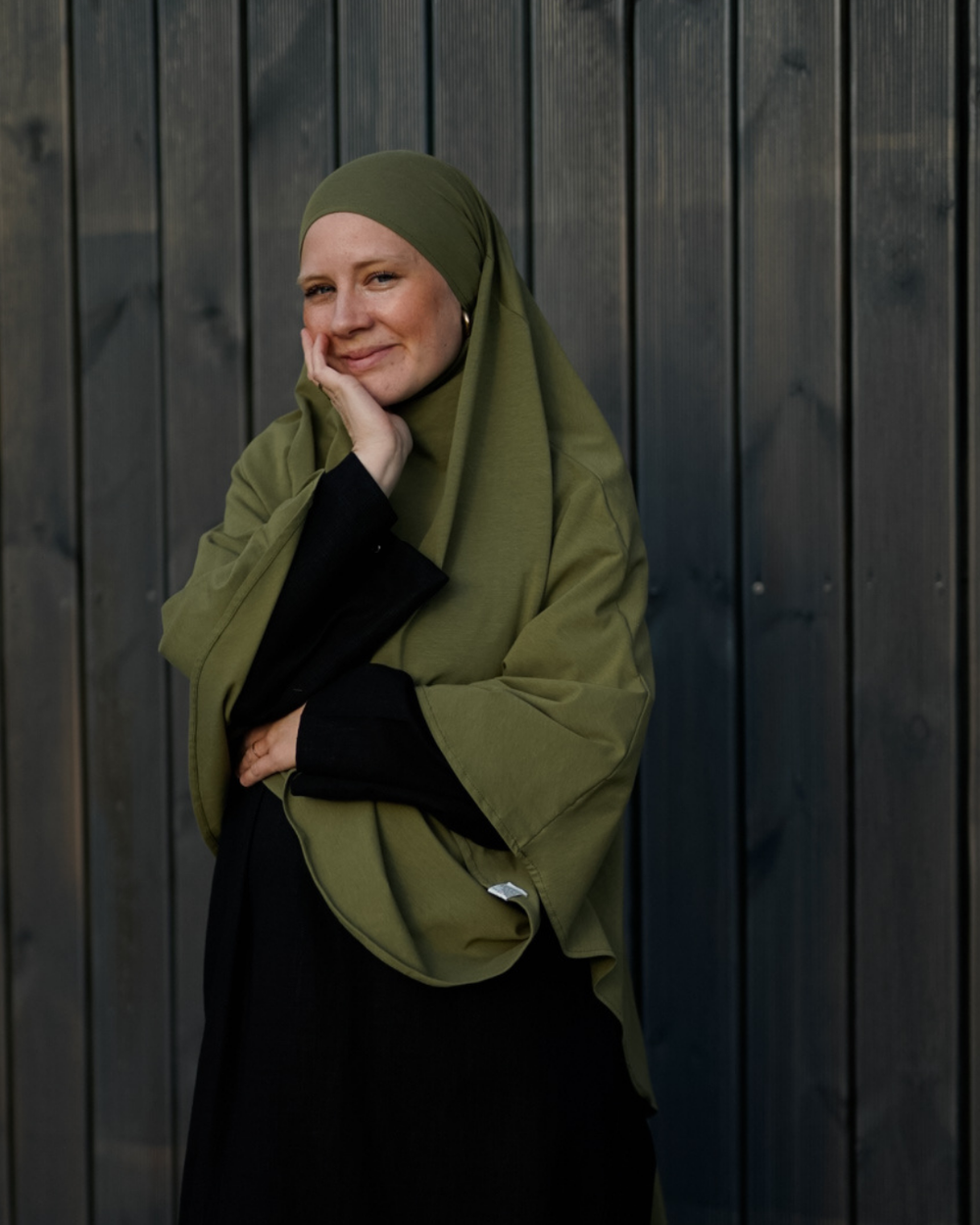 Jersey Khimar van biologisch katoen olijfgroen