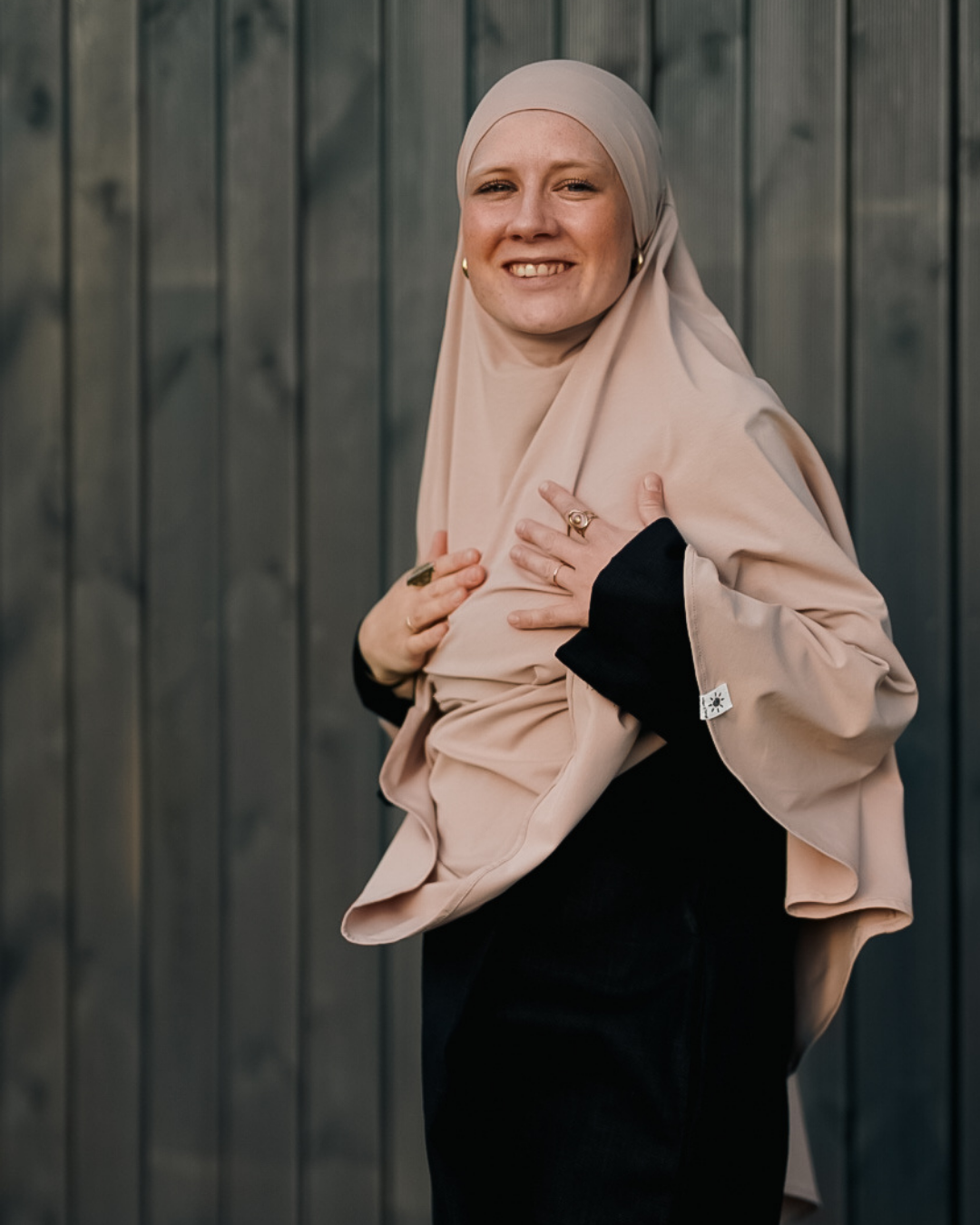 Jersey Khimar van biologisch katoen in licht taupe