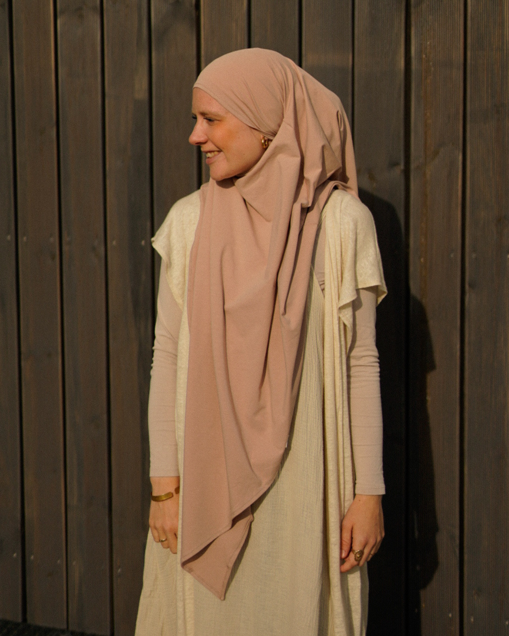Jersey Khimar van biologisch katoen in licht taupe