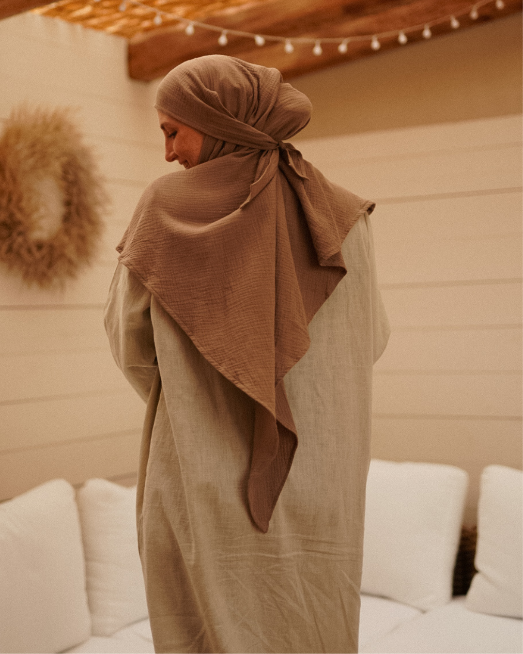 Muslin Khimar van biologisch katoen taupe
