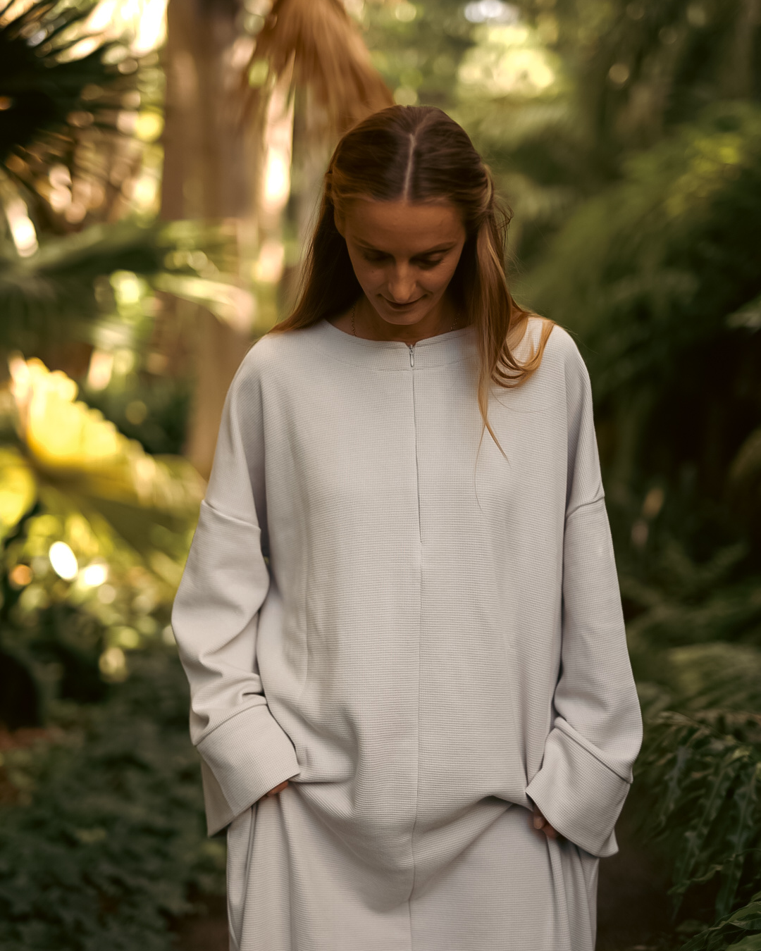 Warme abaya "Laila" van biologisch katoen (Cloud Dancer)