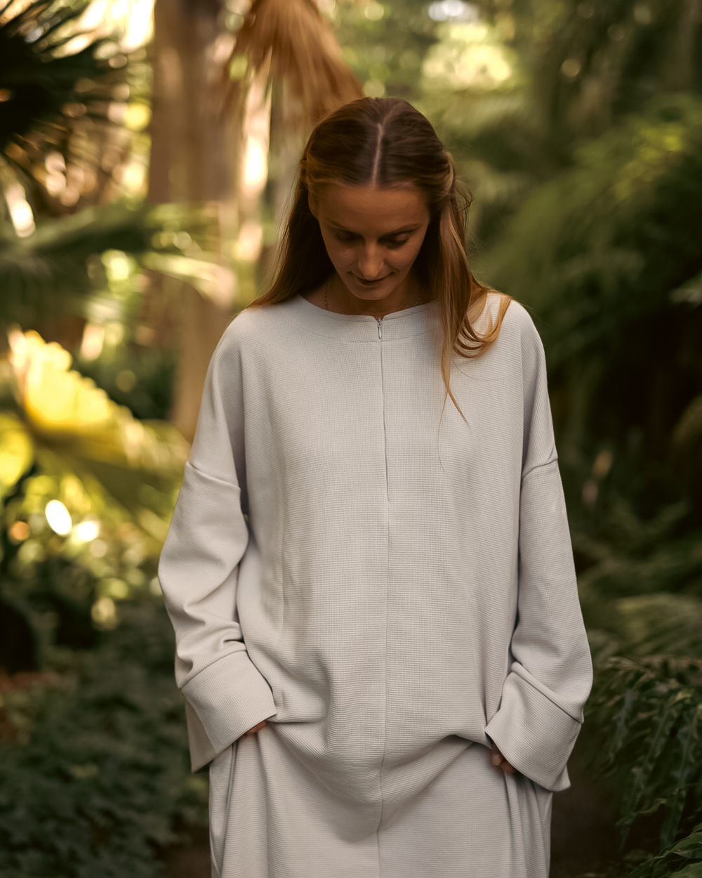 Warme "Laila" abaya van biologisch katoen (Zilvergrijs)