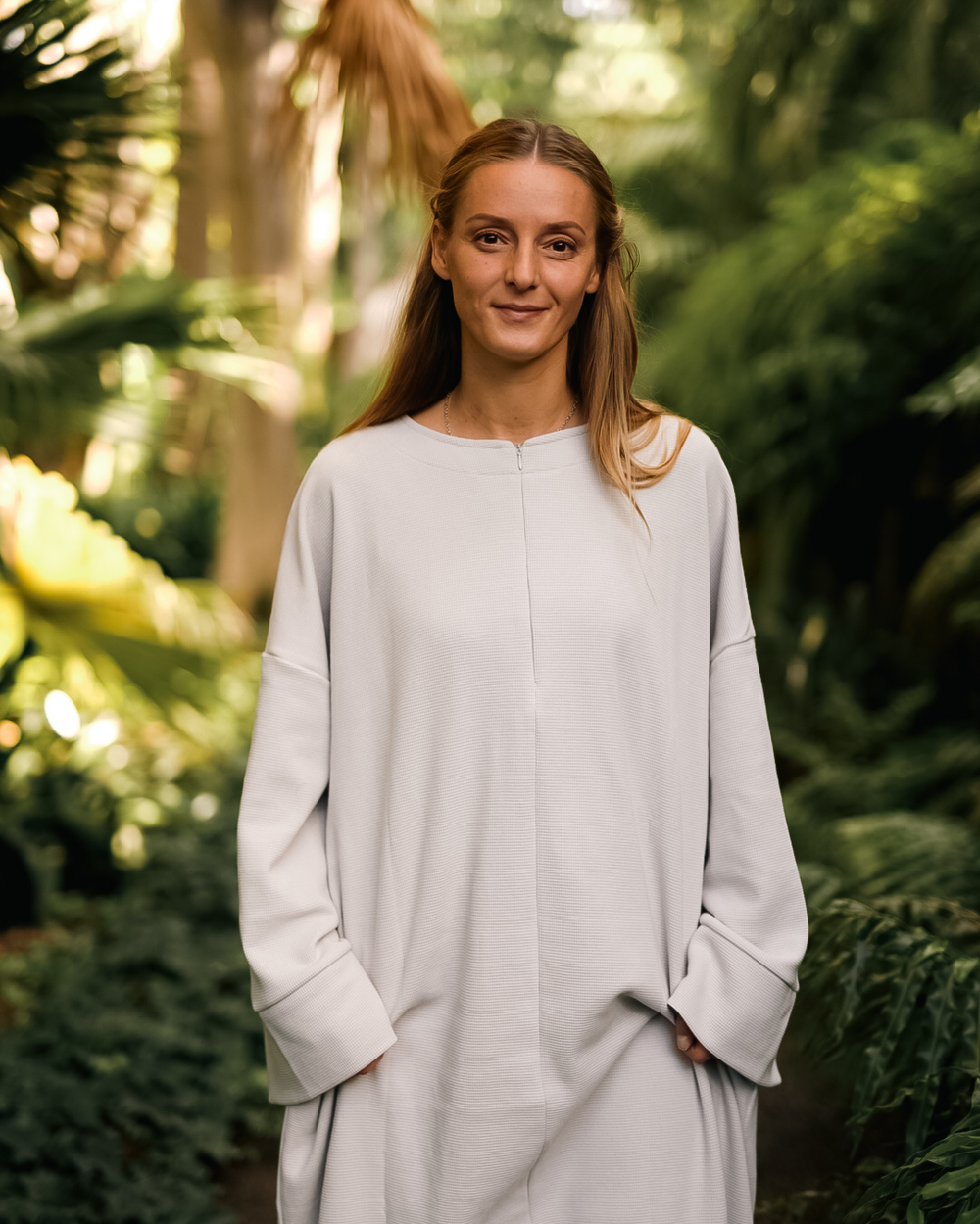 Warme "Laila" abaya van biologisch katoen (Zilvergrijs)