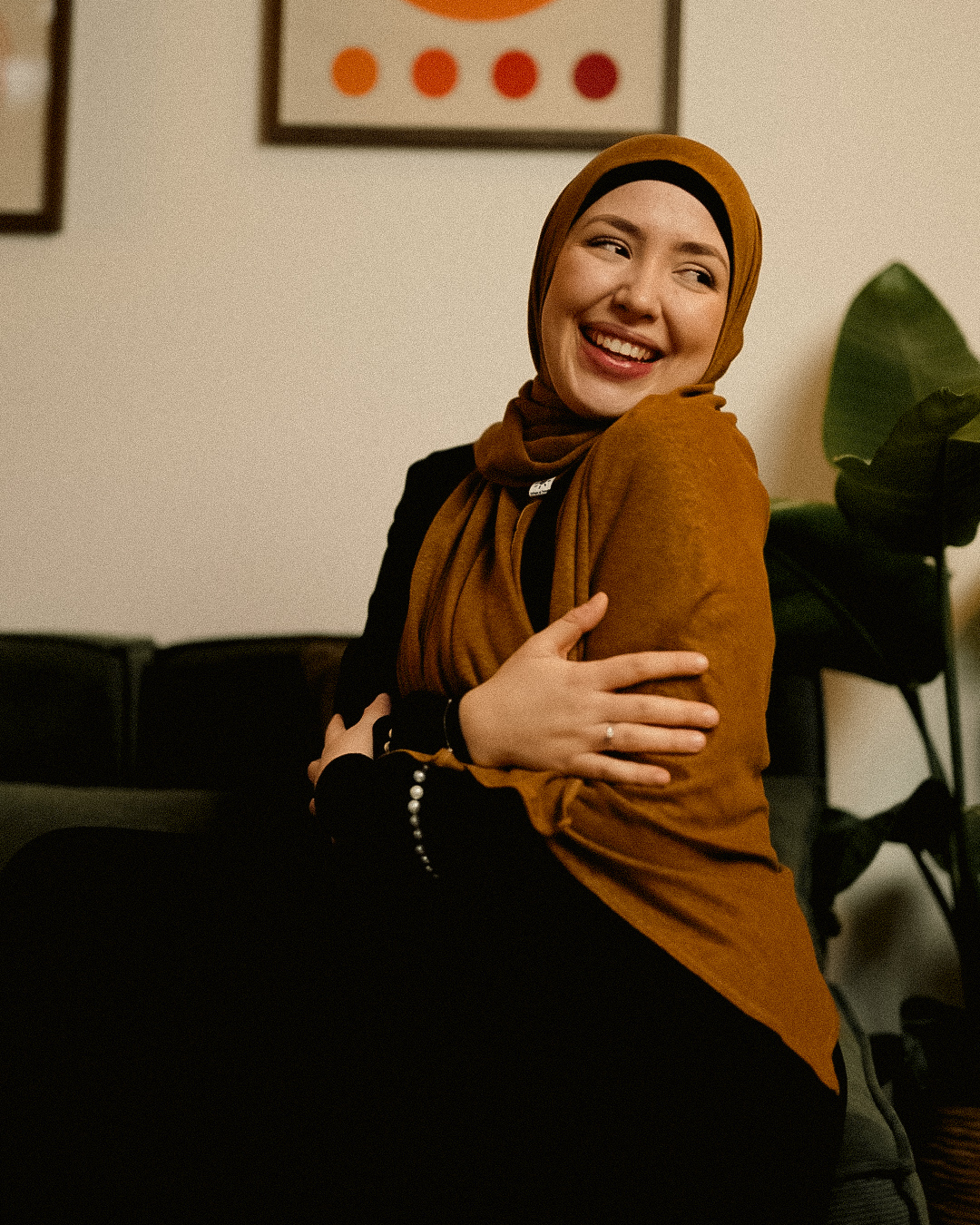 Jersey hijab "Leena" - 100% linnen - teak