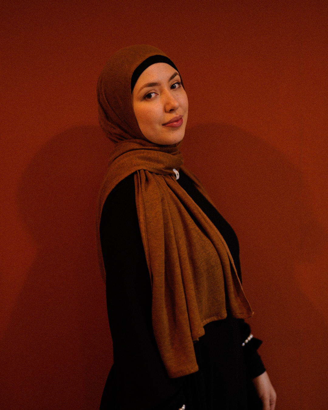 Jersey hijab "Leena" - 100% linnen - teak