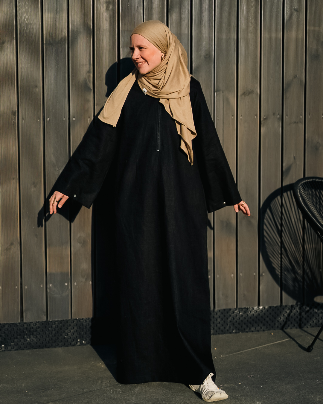 Linnen Abaya "Alma" met katoen - zwart