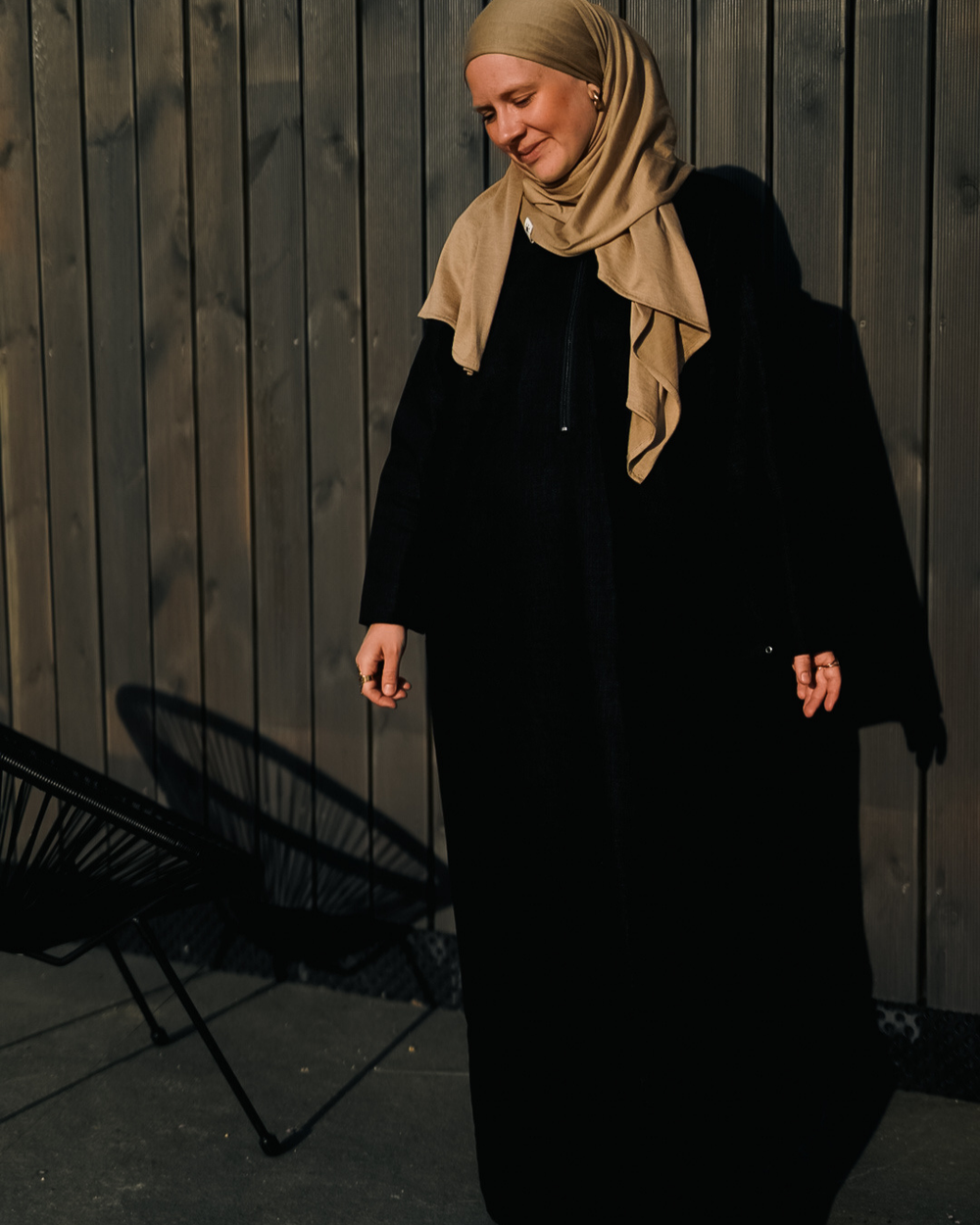 Linnen Abaya "Alma" met katoen - zwart