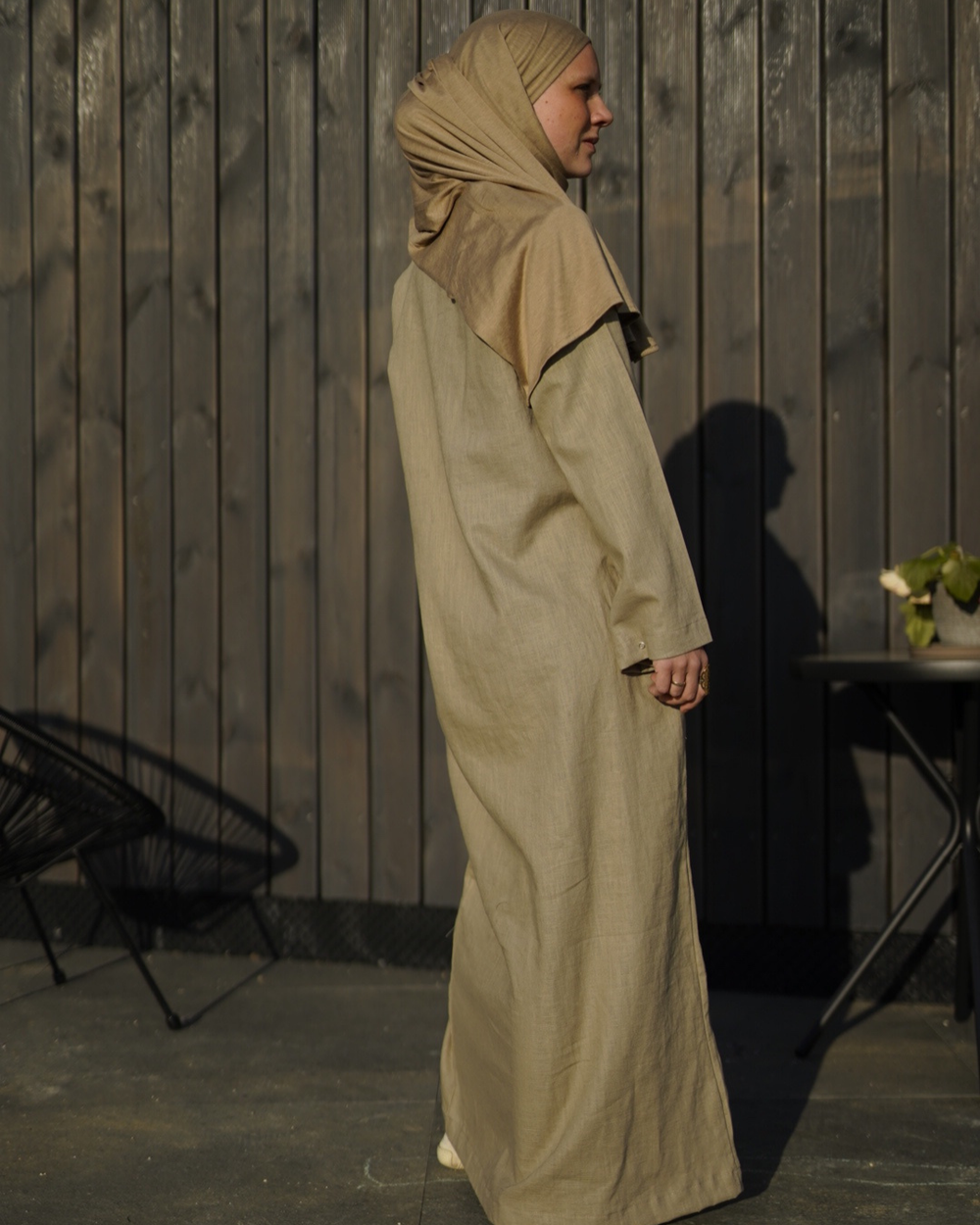 Linnen Abaya "Alma" met katoen - zand