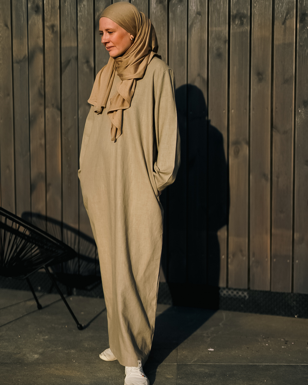 Linnen Abaya "Alma" met katoen - zand