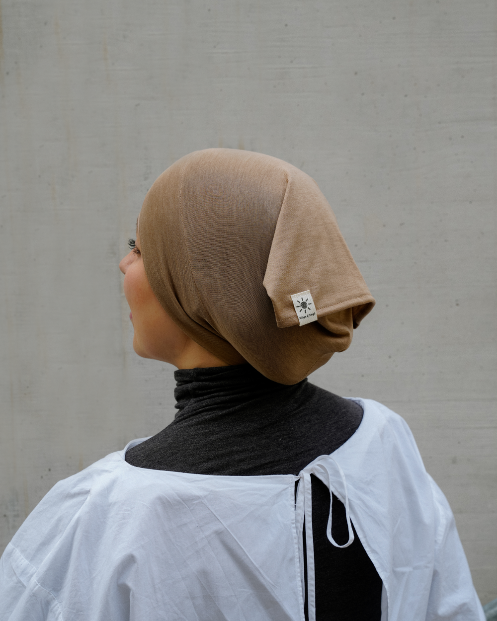 "Mariposa" (beige) muts van zijde en biologisch katoen