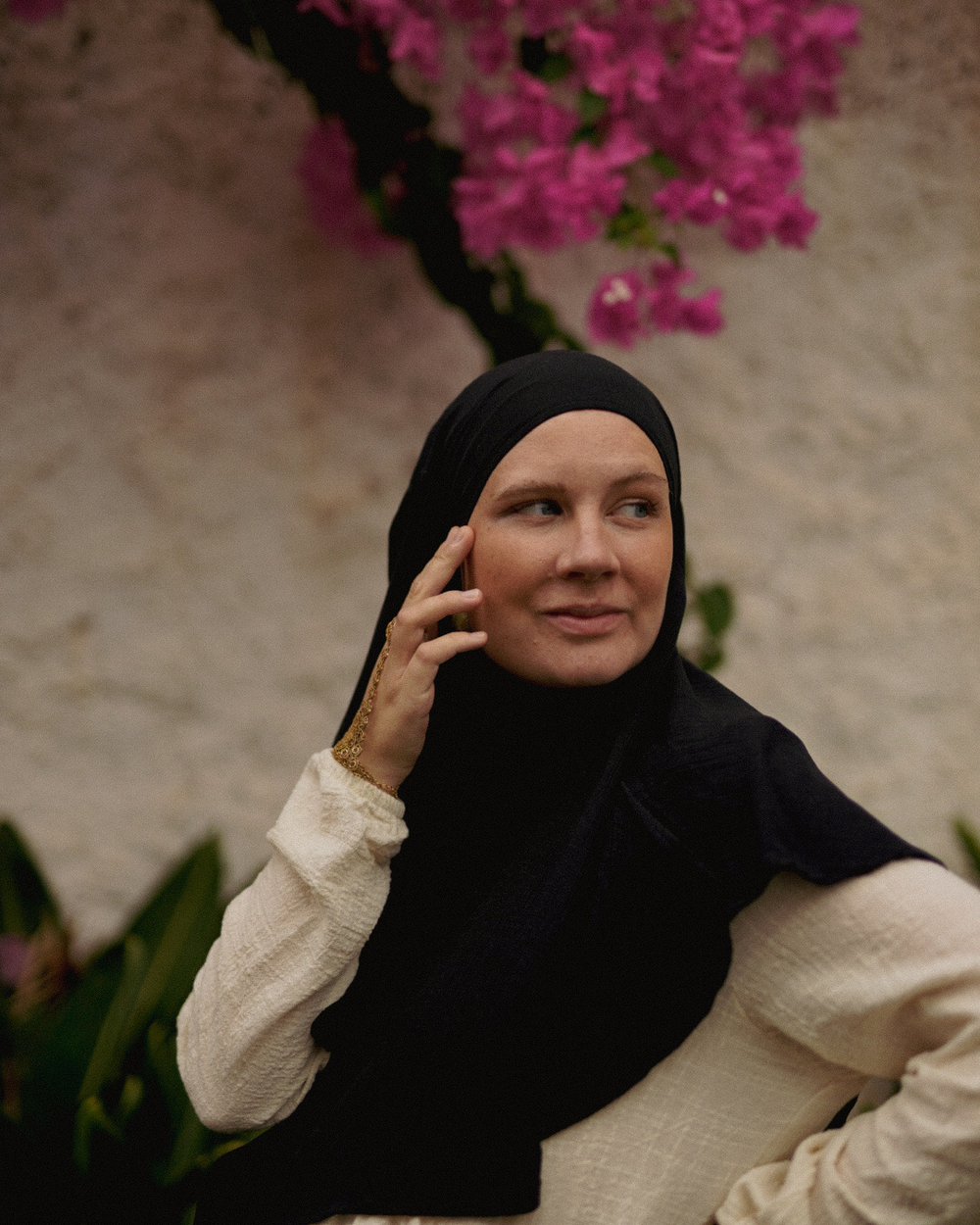 Mini Khimar Sandy van viscose en linnen (Zwart)