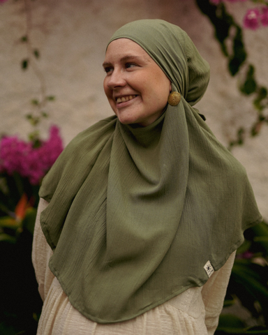 Mini Khimar Sandy van viscose en linnen (Bosgroen)