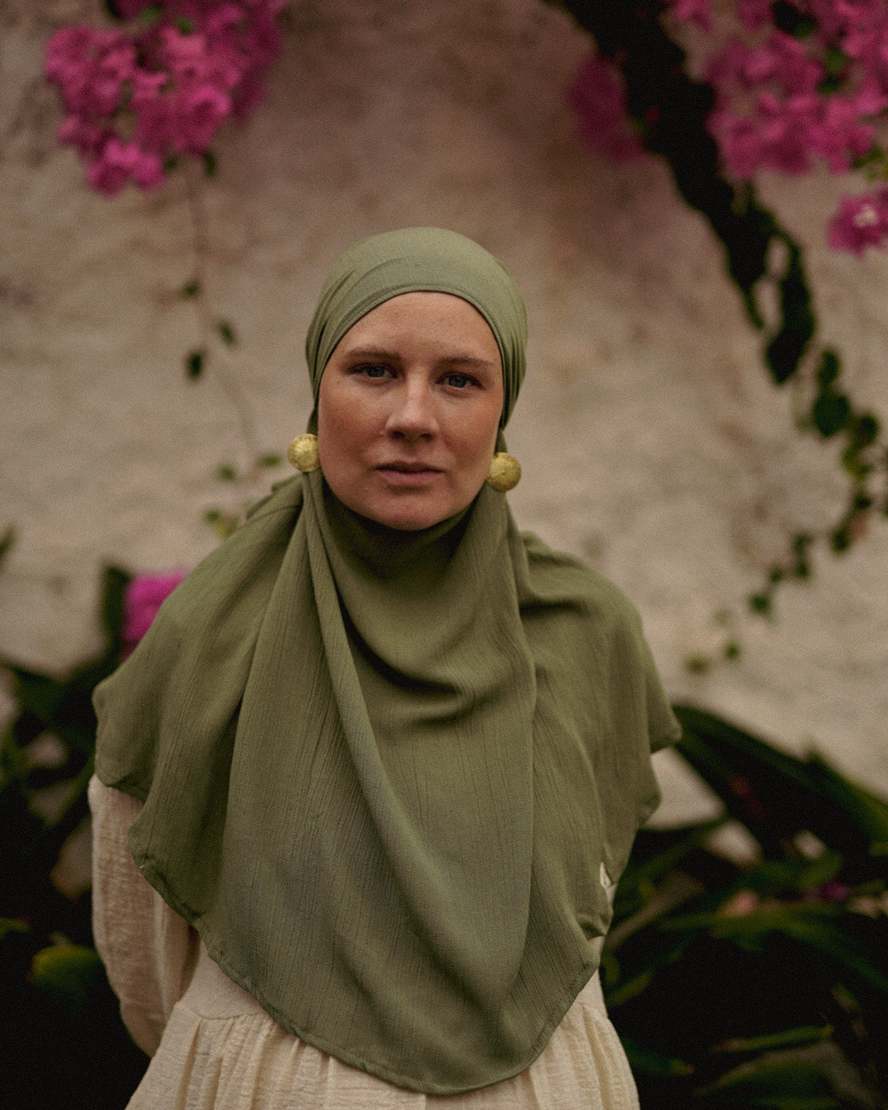 Mini Khimar Sandy van viscose en linnen (Bosgroen)