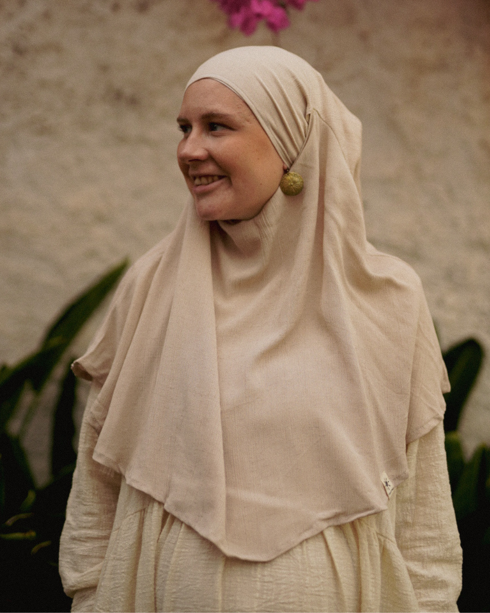 Mini Khimar Sandy van viscose en linnen (Linnen Beige)