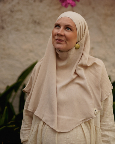 Mini Khimar Sandy van viscose en linnen (Linnen Beige)