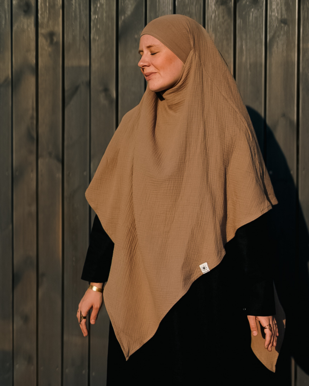 Muslin Khimar van biologisch katoen taupe